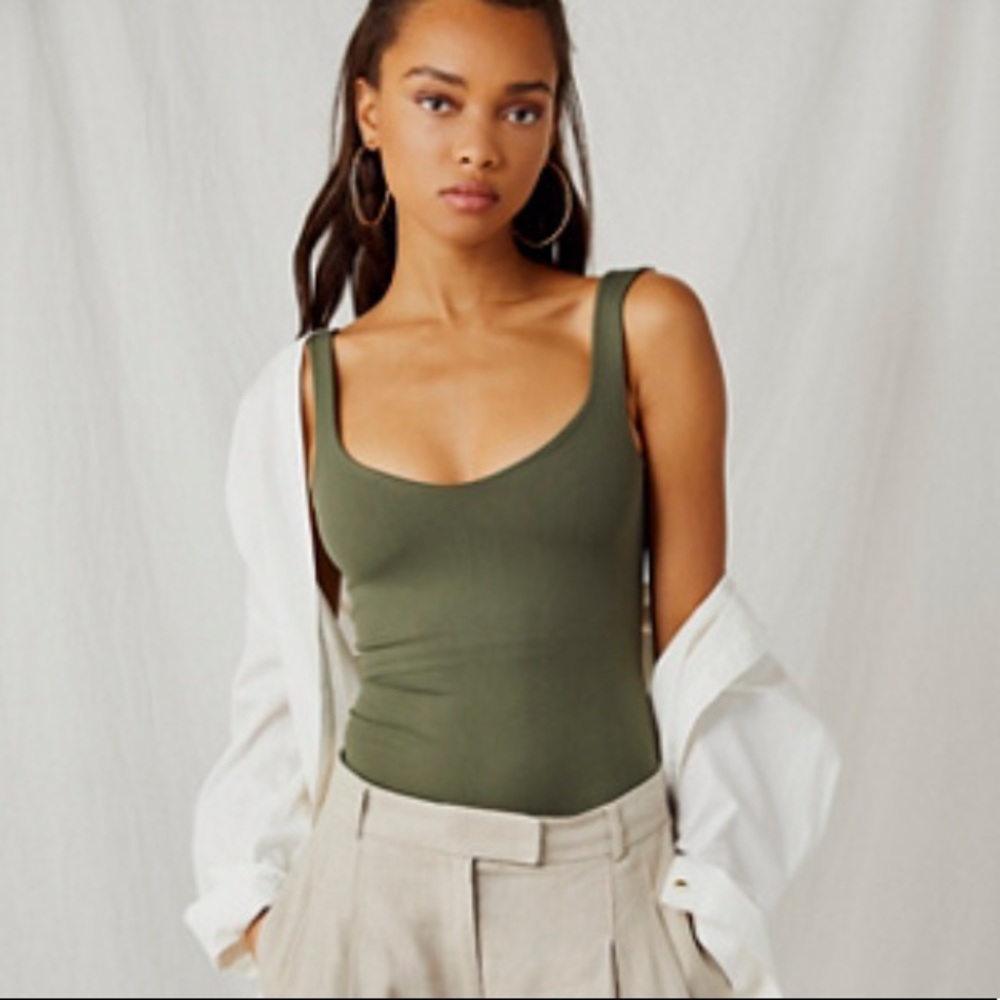 Free People | Olive Green Clean Lines Bodysuit